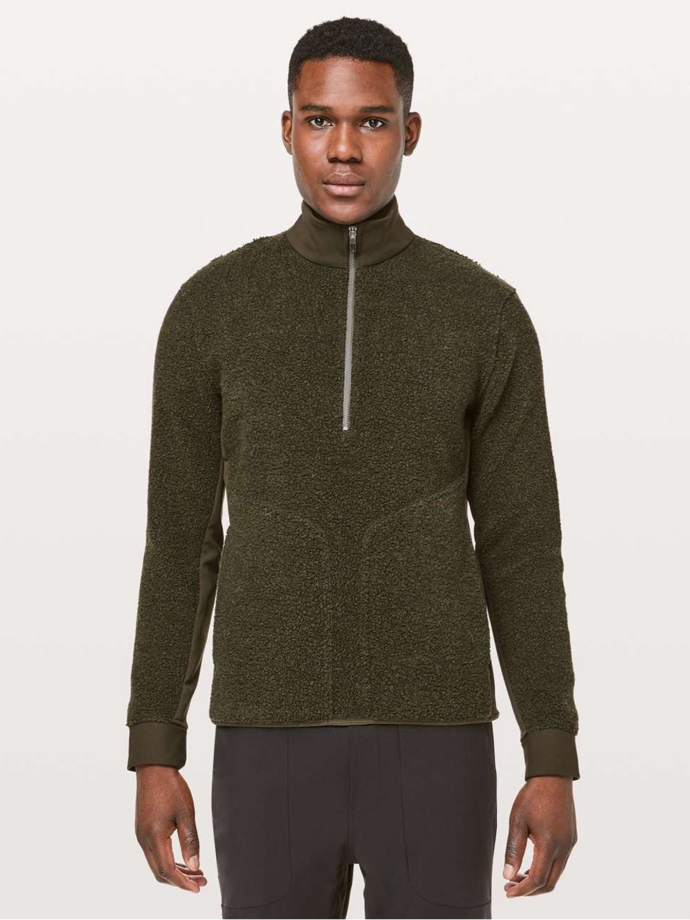 Lululemon Tundra Trek 1/2 Zip Heathered Dark Olive Men’s Size L Active Wool Cozy